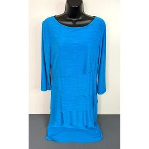 Tahari Women's Size 10 Long Sleeve Tiered Overlay Knee Length Dress Blue Office